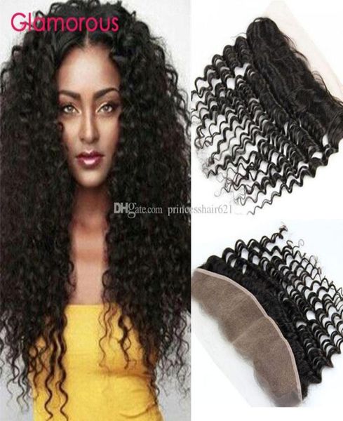 

glamorous deep wave curly hair frontal peruvian indian malaysian hair ear to ear lace frontal closure brazilian deep wave 13x4 lac1601544, Black;brown