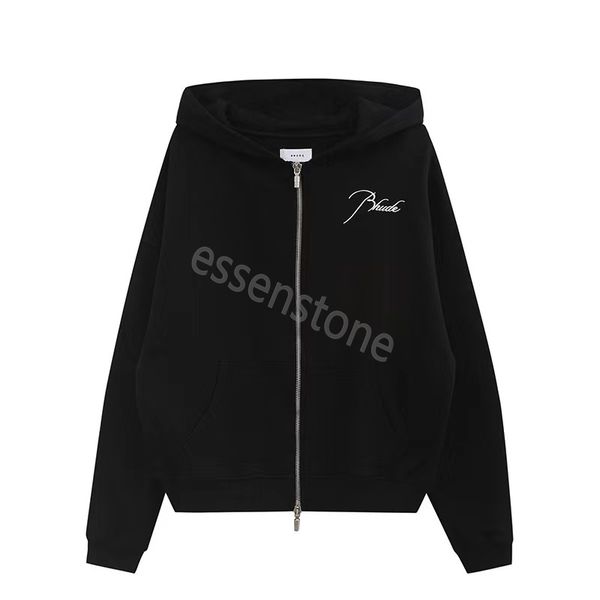 

designer rhude hoodies fashion sweatshirts rhude embroidery letter zipper cardigan hooded sweater high street loose solid terry coat love st, Black