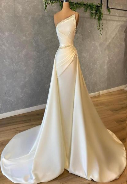 

elegant plus size arabic aso ebi stylish sheath prom dress evening gowns satin floor lentgth pearls strapless formal special 1379523, Black