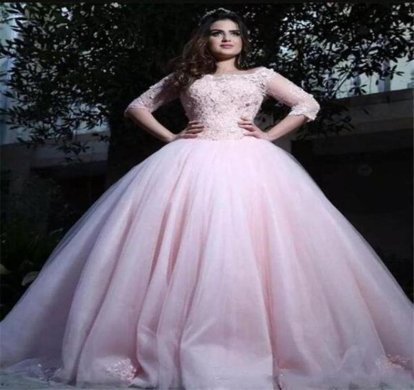 

2021 real pic quinceanera dresses ball gown scoop 12 long sleeve sweep train prom party gowns with lace applique sweet 16 gowns2819037993, Blue;red