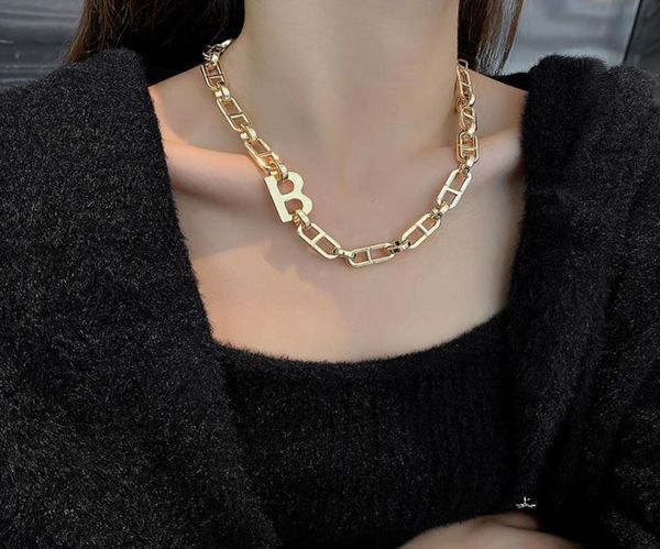 

personality exaggerated letter b necklace women039s fashion niche design chain clavicle chain temperament versatile neck chain6799219, Silver
