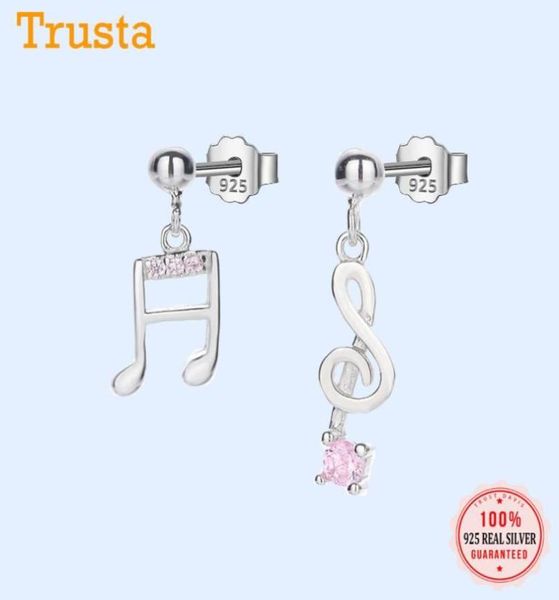 

stud trustdavis real 925 sterling silver fashion asymmetric music notation cz earrings for women valentine039s day jewelry h0907407703, Golden;silver