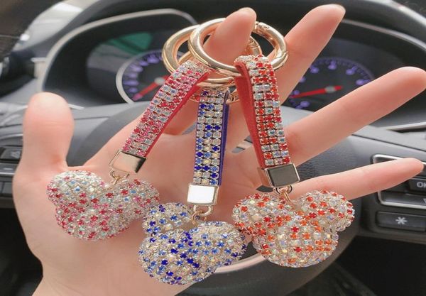 

rhinestone diamond keychain cartoon mouse design keyring fashion crystal keychains cute key chain bag charm pendant boutique car k5532810, Blue