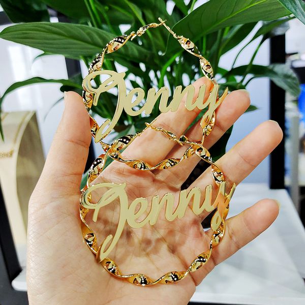 

hoop huggie dodoai custom hoop earrings customize name earrings twist hoop earring personality earrings with statement words hiphop 230814, Golden;silver