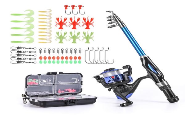 

blusea 13 m telescopic fishing rod reel combo full kit fishing rod spinning reel set with hooks soft lures barrel swivels4520921