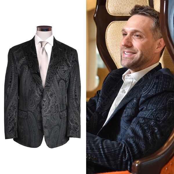 

floral jacquard men wedding suits notched lapel tuxedos fashion groom wear formal business classic jacket customize only coat, Black;gray