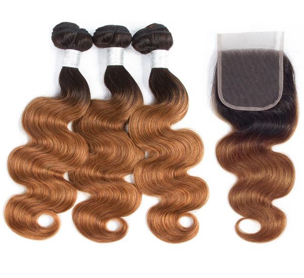 

ombre brazilian body wave human hair bundles with 4x4 lace closure 1b30 blonde brazilian human hair weave 3 bundles with closure 2446787, Black