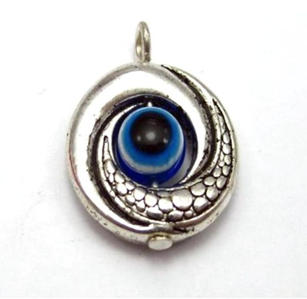 

mic 50pcs tibetan silver alloy evil eye kabbalah charm pendants 15mm diy jewelry fit bracelets necklace1958784, Bronze;silver