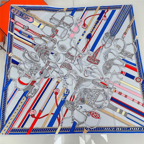 

scarves melt print twill silk scarf women 90cm square scarves wraps shawl luxury brand hijabs bandana handmade curled silk head scarf 230814, Blue;gray