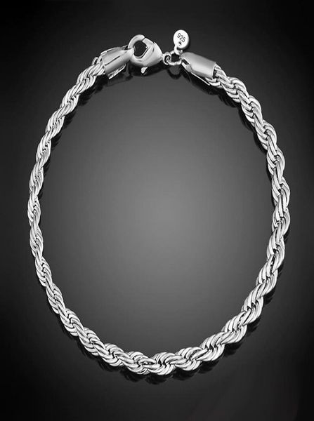 

luxury 3mm 4mm 925 sterling silver bracelets 8 inch women ed rope chain wristband wrap bangle for men s fashion jewelry2405739, Black