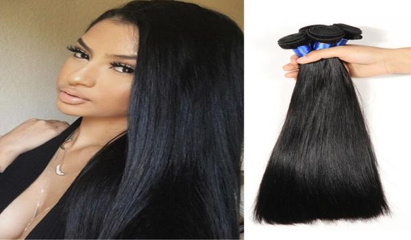 

8a grade straight peruvian hair 3 bundles silk straight unprocessed malaysian hair bundles mink brazilian indian hair extensions c4999328, Black