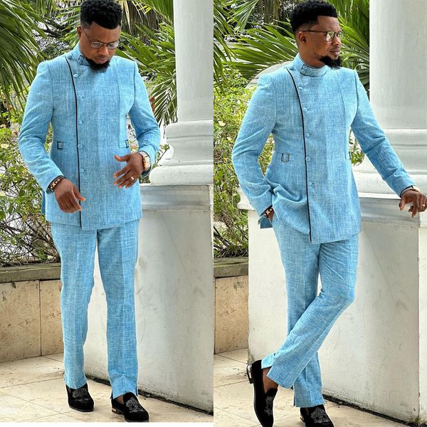 

2 pieces men suits with stand collar slim fit wedding tuxedo for groom 2023 male fashion costume jacket pants, Black;gray