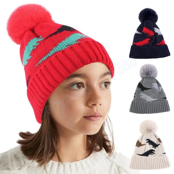 

new fur pom pom beanie hat parent kids warm knitted winter hats baby girls boys fur pompom beanies cap ski beanie cute print cap, Yellow