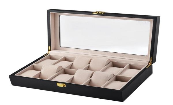 

12 grids black matte wooden watch box jewelry display storage holder organizer watch case jewelry dispay box6042783, Pink;blue