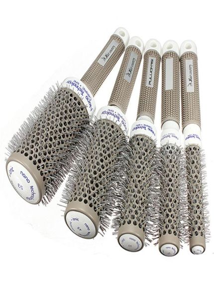 

5 pcs per lot ceramic ionic round comb barber hair dressing salon styling tool brush 5 size hairstyling barrel hairbrush styler5638254, Silver