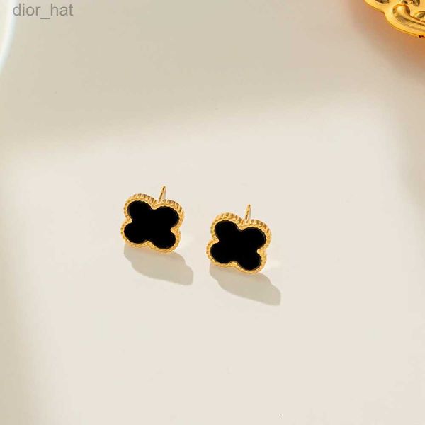 

designers jewelry vintage 4/four leaf clover stud earrings back mother-of-pearl silver fashion 18k gold plated agate for women girls valenti, Golden;silver