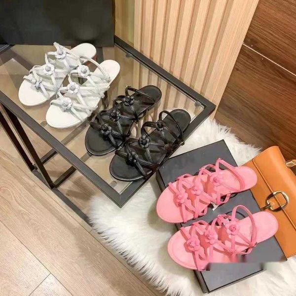 

designer women's brand sandals flower cross strap sandals summer round toe flat heels hollow out shoes, Black