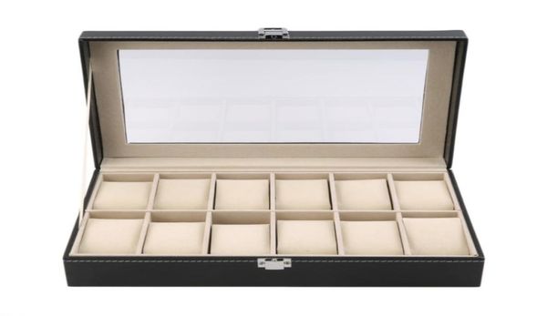 

12 slots grid pu leather watch display box jewelry storage organizer case locked watch display casket with black color9995913, Black;blue