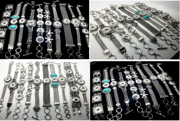 

new 10pcspack assorted mixed styles interchangeable 18mm women039s vintage diy snap charm button cuff bracelets noosa style je6991413, Golden;silver