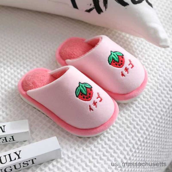 

slipper winter warm slip-on fluffy slippers non-slip home indoor children furry cotton slippers fruit vegetable style kids shoes r230815, Black;grey