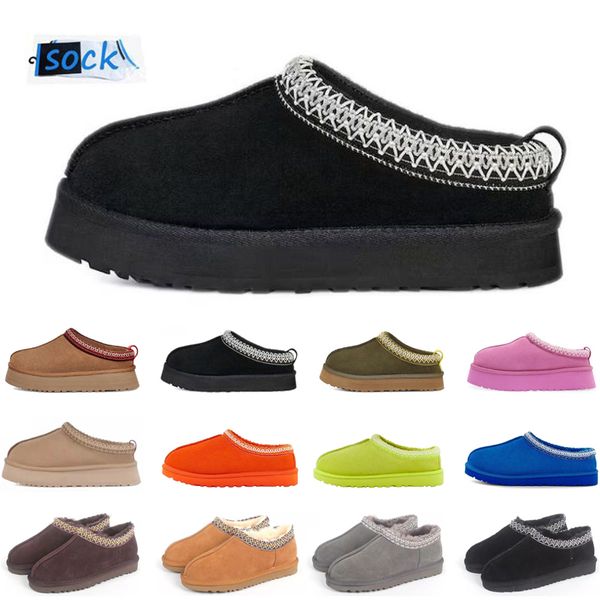 

fashion snow boots tasman slippers ankle boot shoes short designer bottes chestnut olive purple winter sand warm wool leather platform thick, Black
