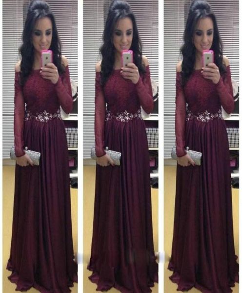 

maroon off the shoulder evening dresses with long sleeves a line lace satin formal prom gowns custom made 263197, Black;red