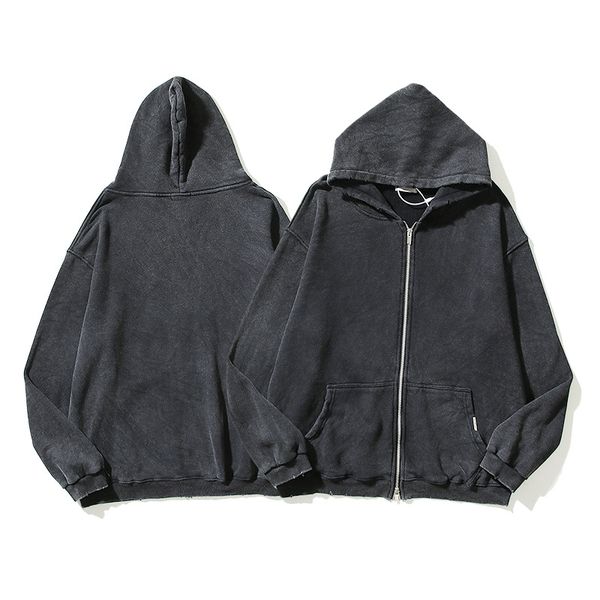 

rep series blank high street vintage wash old cut zipper hoodie, Black