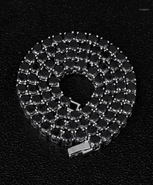 

dnschic iced out tennis necklace 5mm white gold chain line with black cz for men women hip hop jewelry rapper street fashion16297566, Silver