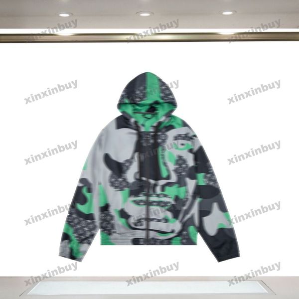 

xinxinbuy men designer coat jacket camouflage facial graffiti long sleeve women gray black white khaki s-2xl, Black;brown