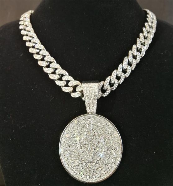 

pendant necklaces hip hop crystal lucky number 7 pendant with big miami cuban chain choker necklace for men women iced out coin je7418561, Silver