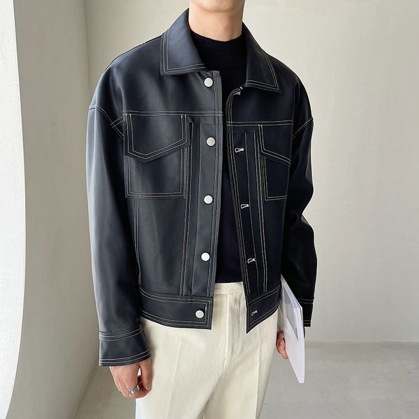 

men s jackets black beige leather jacket men fashion casual oversized motorcycle mens streetwear loose hip hop bomber 230814, Black;brown