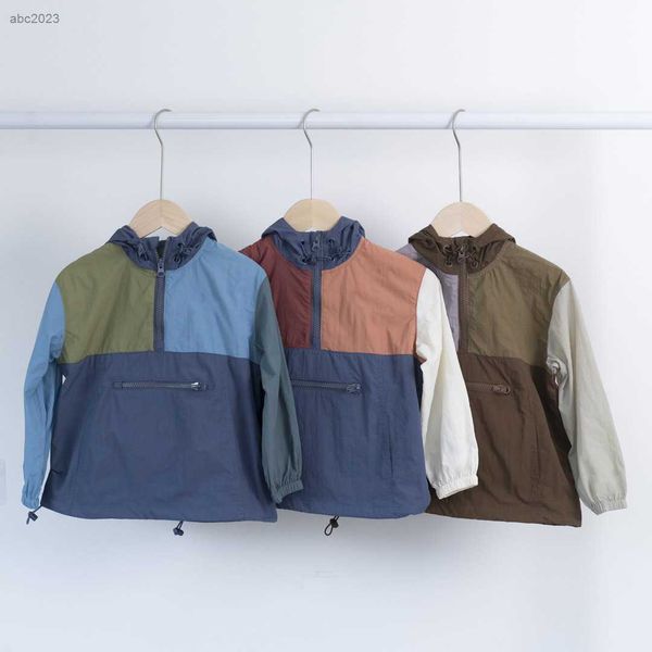 

new designer kids coats child hooded jacket size 90-150 cm fashion multi color stitching design baby outwear aug01, Blue;gray