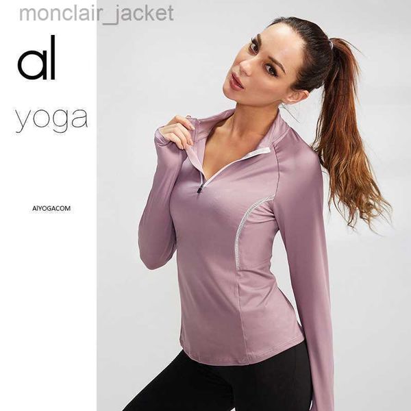 

desginer alos yoga originautumn and winter new half zip stand neck coat long sleeve suit tight running fitness suit women, White