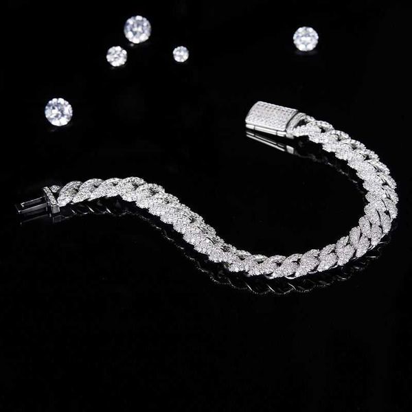 

8mm excellent design 925 solid silver moissanite hip hop jewelry 8mm cuban link chain bracelet