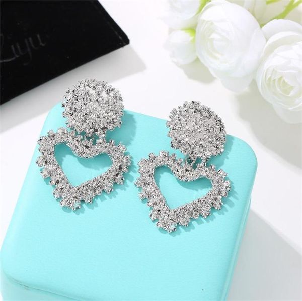 

luxury silver wedding jewelry metal heart dangle earrings for women girls statement geometry gold stud earrings7311283, White