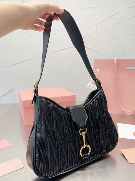 

classic pleated hobo shoulder bag designer handbags fashion crossbody bags metal hardware letter flap magnetic buckle cell phone purse lady