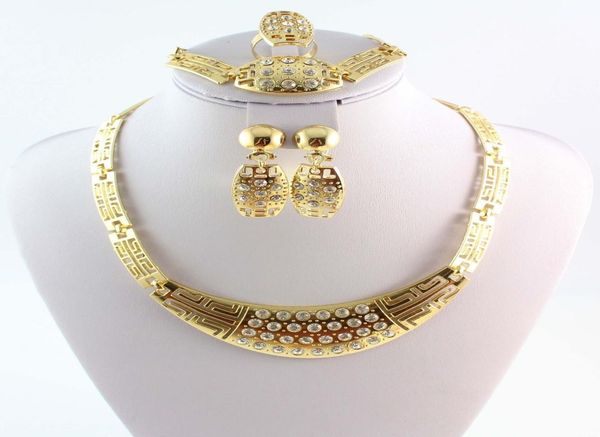 

latest fashion romantic bridal gold plated clear crystal rhinestone necklaces bracelets earrings rings jewelry set for women6284829, Black