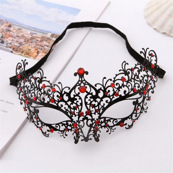 

womens elegant party mask light metal venetian black masquerade mask red or blue or white rhinestones party costume ball wedding maskszz