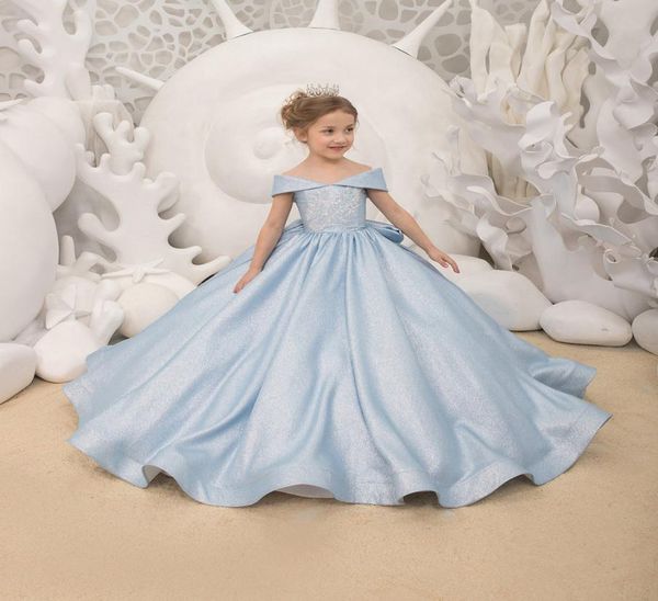 

2022 flower girls039 dresses ball gown puffy bling sparkly offtheshoulder bowknot pageant party first communion gowns kids ba8161221, White;blue