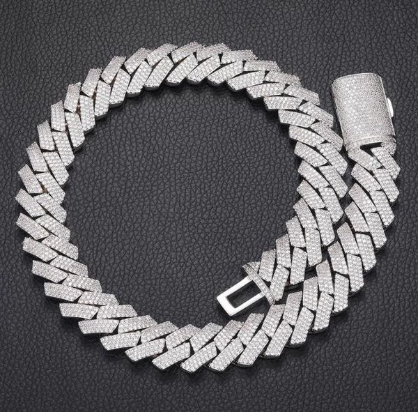 

16mm 1624inch iced cuban link mens gold chain prong chain necklace 18k yellow white gold plated 3 rows diamond cubic zirconia jew5691802, Silver