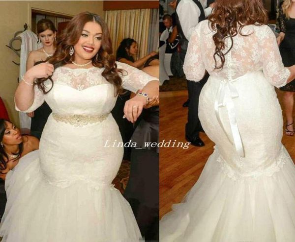 

2019 beautiful mermaid illusion wedding dress vintage long button back bridal gown plus size custom made9479084, White