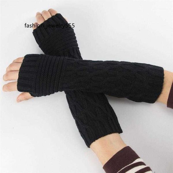

five fingers gloves five fingers gloves 1 pair fashion soft elastic arm warmers winter outdoor long knitted men women thick warm candy color, Blue;gray