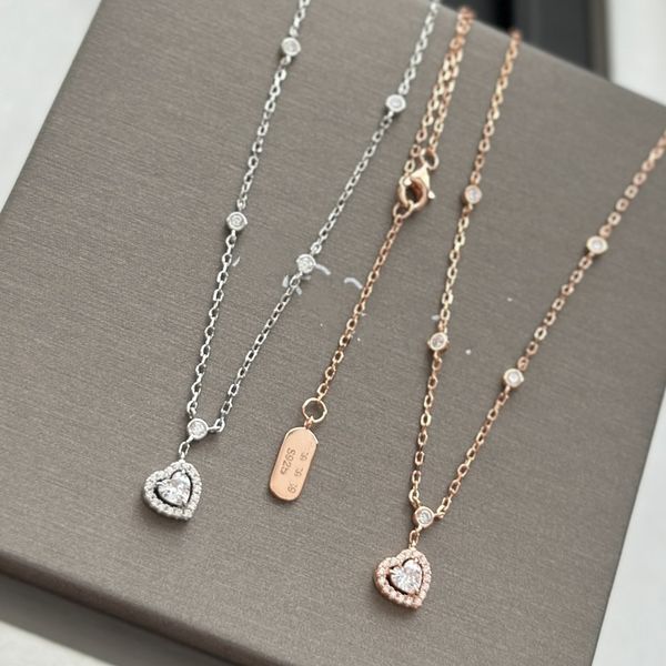 

luxury pendant necklace classic move brand designer s925 sterling silver heart shape zircon charm short chain choker for women jewelry