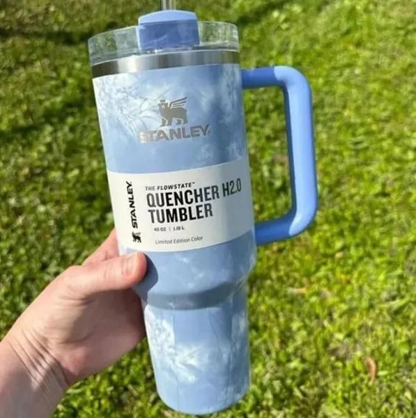 

stanley 40oz tumbler with handle insulated drum lid straw stainless steel cup stanley watermelon quencher h2.0 logo pink tie dye coffee term