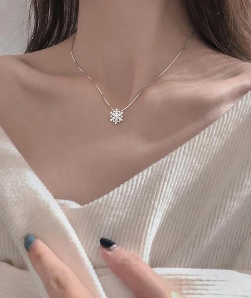 

women girls popular snowflake shining crystal necklace rhinestone snow pendant necklaces new year gift jewelry2803261, Silver