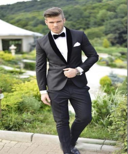 

balck custom made groom tuxedos slim fit men wedding suits groomsmen suits for wedding prom party jacketpants two pieces mens s2430406, Black;gray