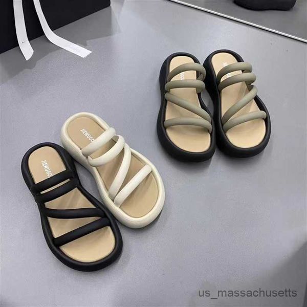 

slipper online celebrity wearing pairs of sandals for women in summer new anti-skid thick soles fashionable outdoor beach shoes r230815, Black;grey