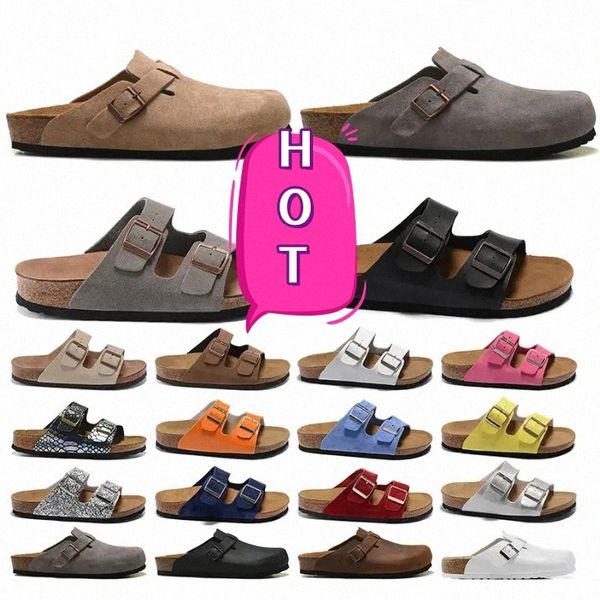 

designer boston clogs slippers cork flat women fashion sandals summer leather slide favourite beach casual shoes men classic arizona mayari, Black