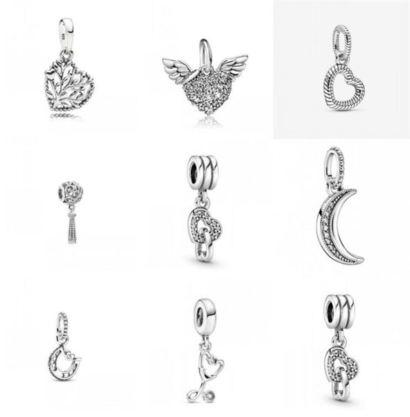 

2021 new 925 sterling silver good luck horseshoe angel wing moon family tree dangle beads fit original p charm bracelet 1263 q29613043, Golden;silver