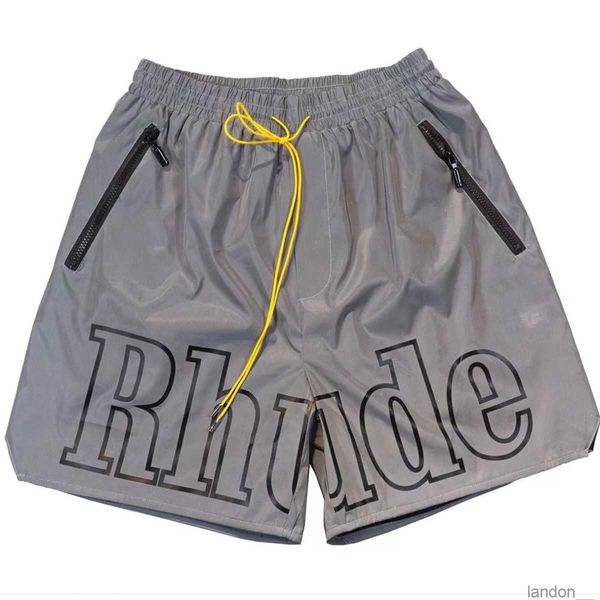 

rhude mens shorts summer high street alphabet print drawstring 3m reflective hip-hop casual pants beach five-point shorts trendy men, White;black